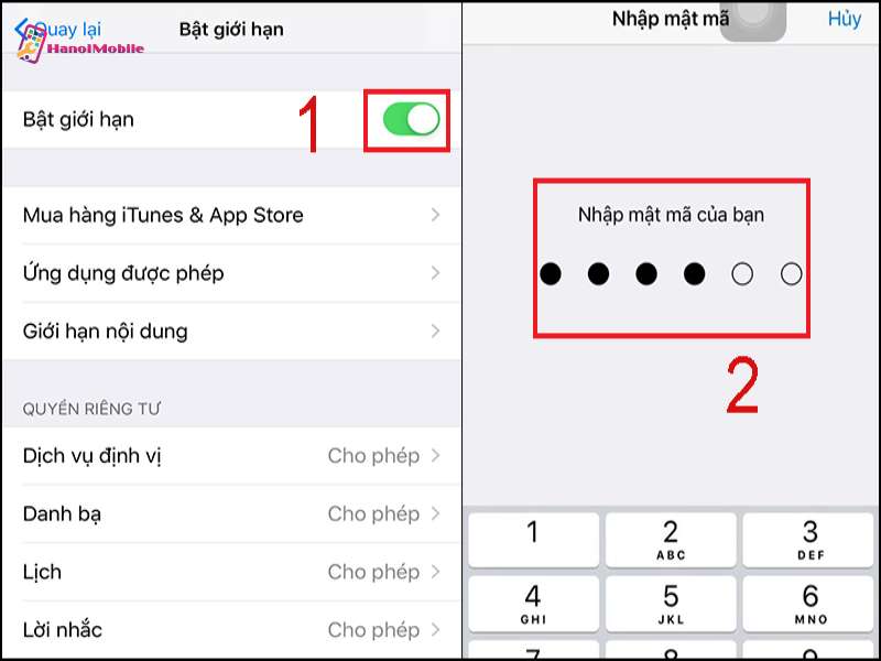 Sử dụng bật giới hạn để thoát iCloud ẩn